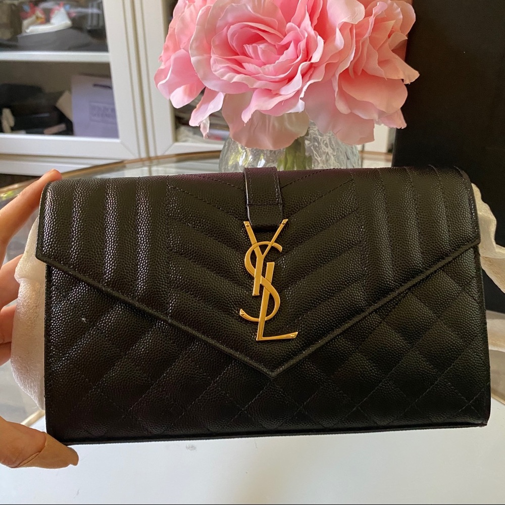 NEW SAINT LAURENT TRIQUILT MEDIUM CHAIN WALLET BLK - Picture 5 of 10
